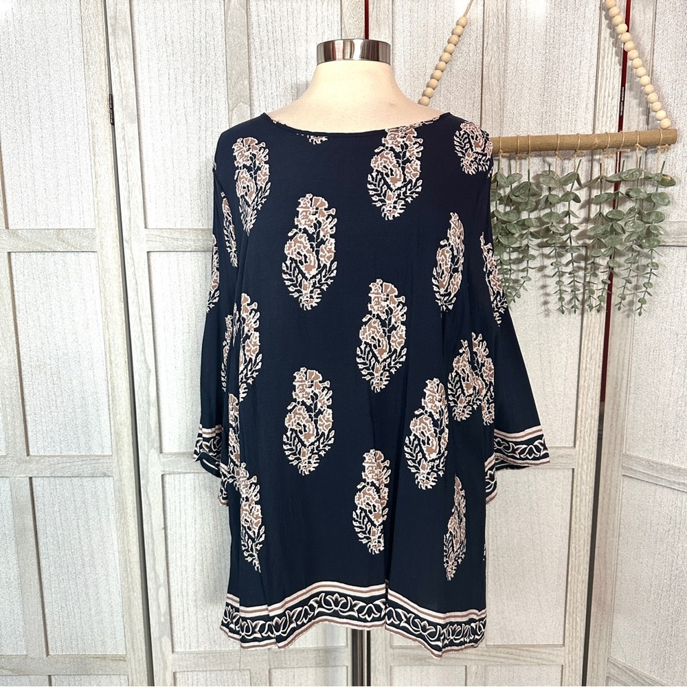3/$22🩶 FLAW Emery Rose Shein Paisley Print Navy Tunic Shirt Top Plus Size 4X